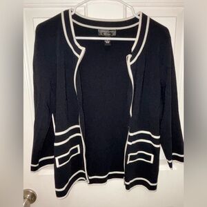 Classy Cable & Gauge Black and White Women's 3/4 length Sweater